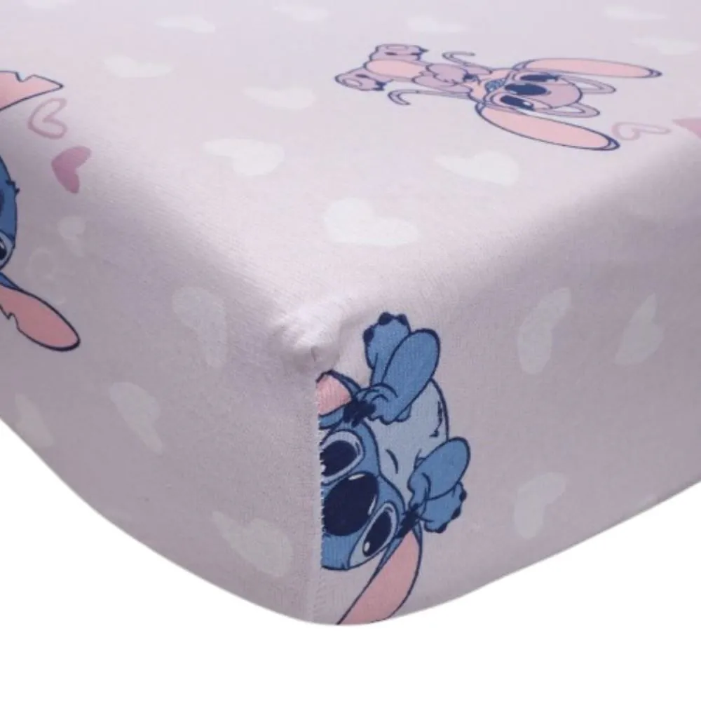 Lençol Solteiro Infantil Estampado Portallar - Stitch e Angel Coração