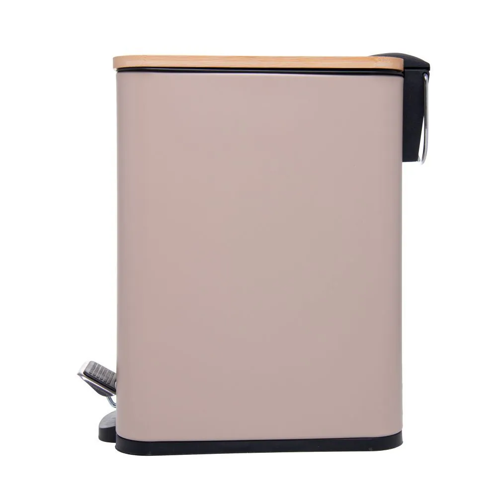 Lixeira Retangular com Pedal e Tampa de Bambu 5L Lyor - Bege