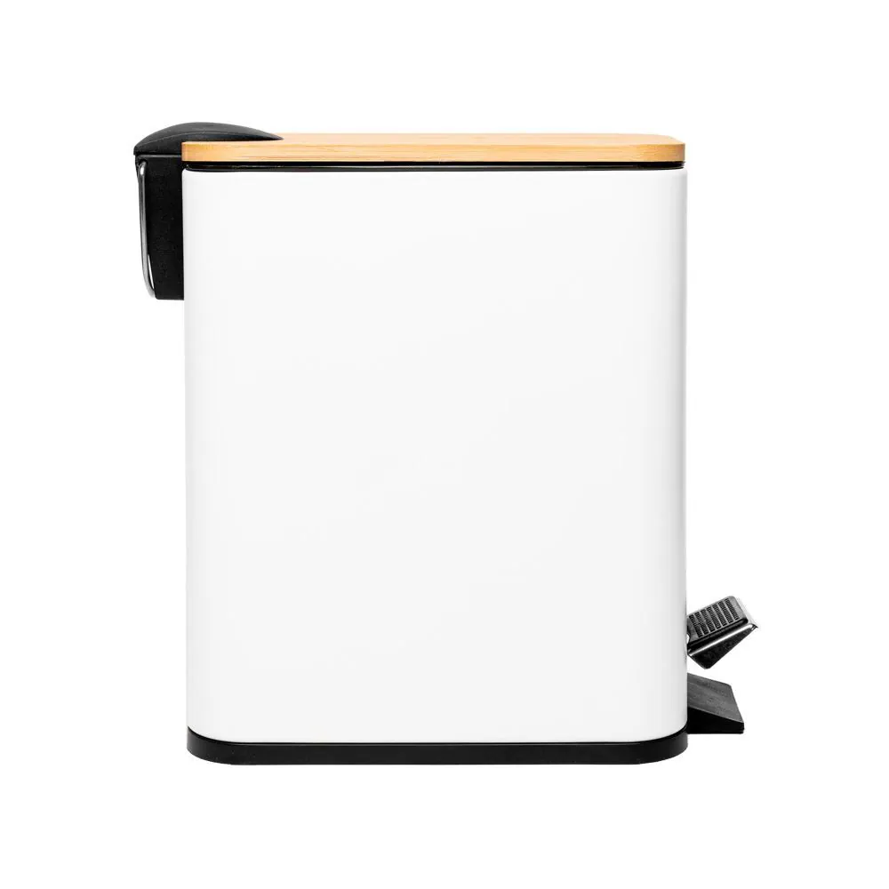 Lixeira Retangular com Pedal e Tampa de Bambu 5L Lyor - Branco