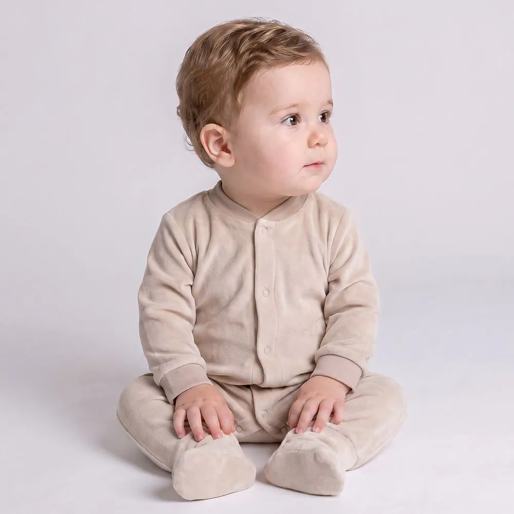 Macacão Bebê Menino em Plush com Pé Reversível Yoyo Baby Bege