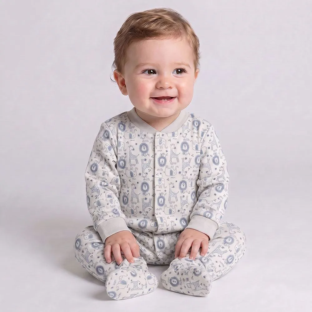 Macacão Bebê Menino em Plush com Pé Reversível Yoyo Baby Azul Safari