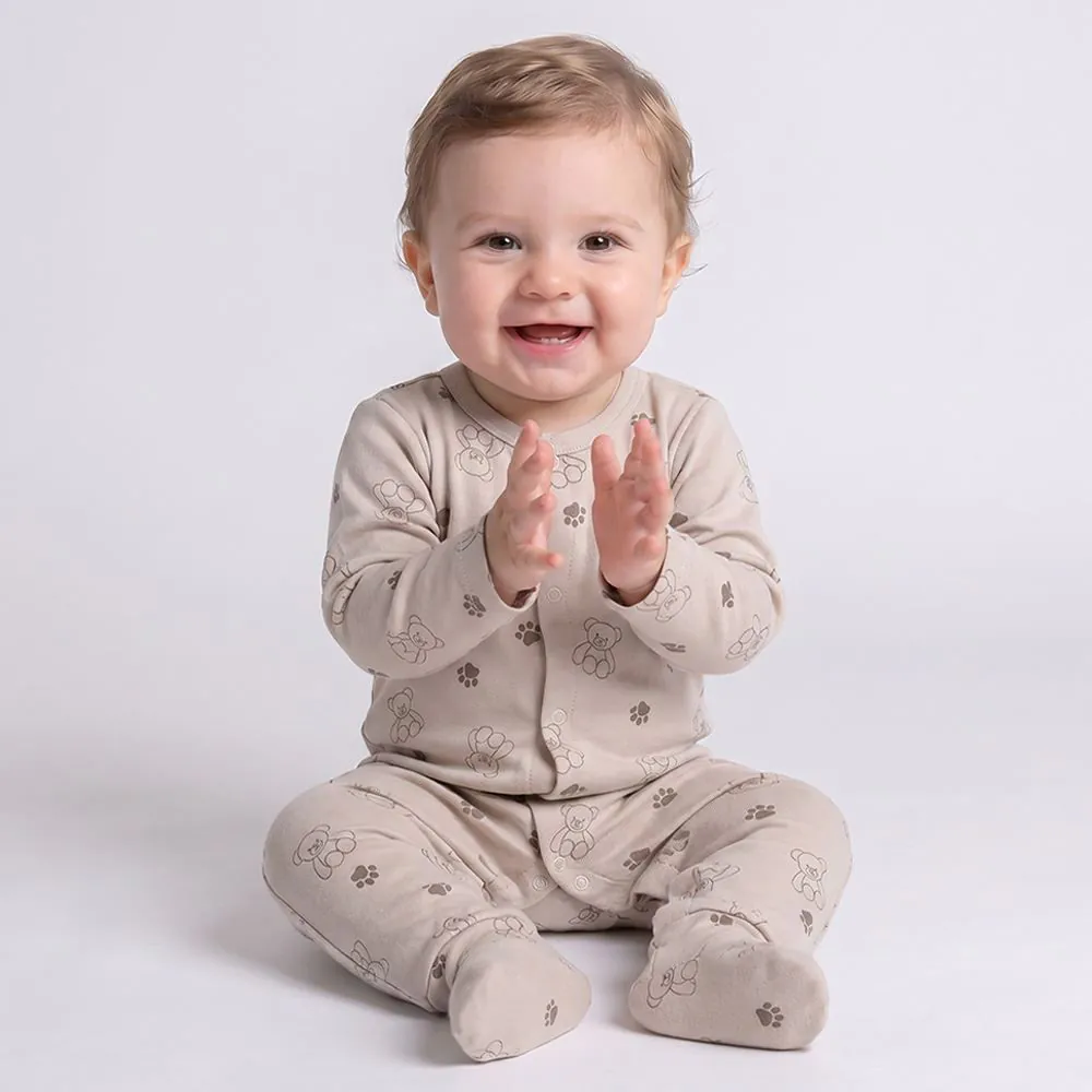 Macacão Bebê Menino Longo com Pé Reversível Yoyo Baby Urso