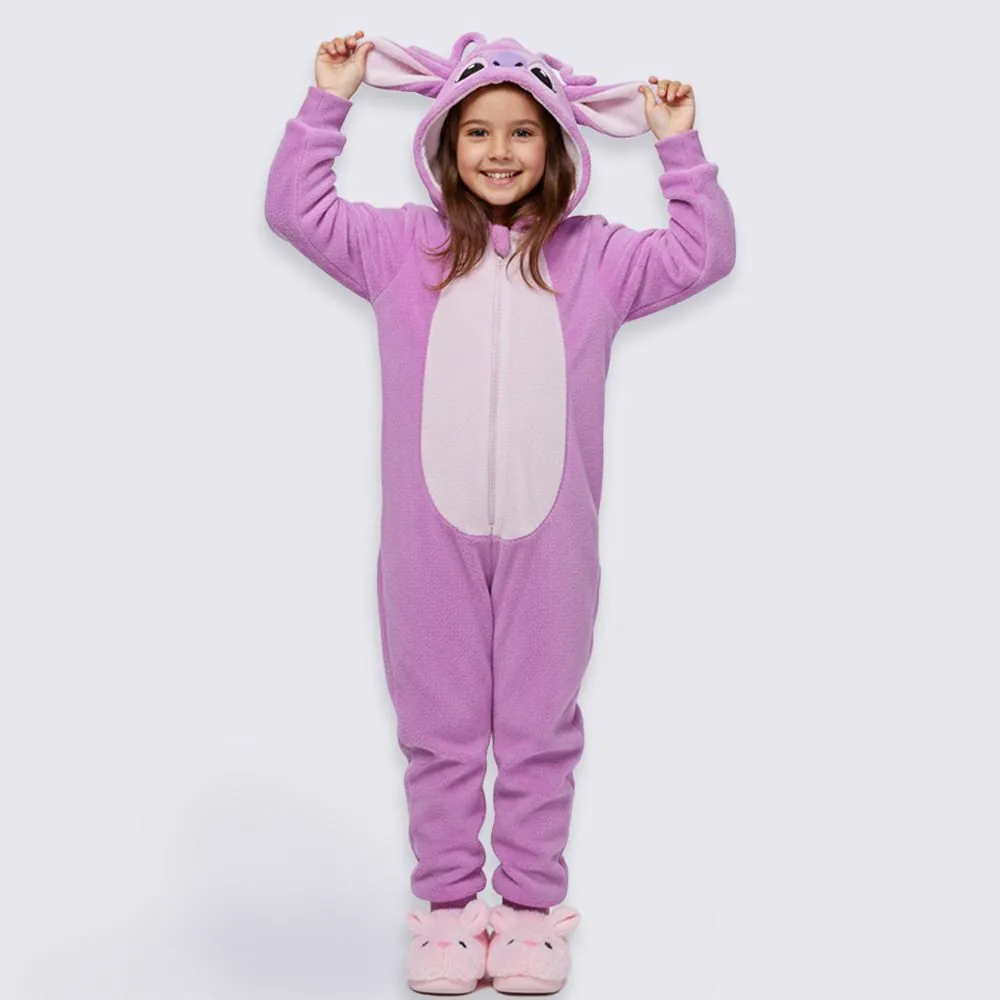 Macacão Pijama Infantil 4 a 10 Anos em Fleece Angel Disney Rosa