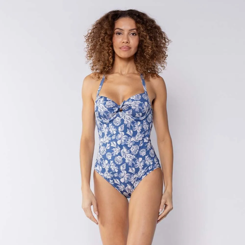 Maiô Feminino Meia Taça Patricia Foster Azul/Branco