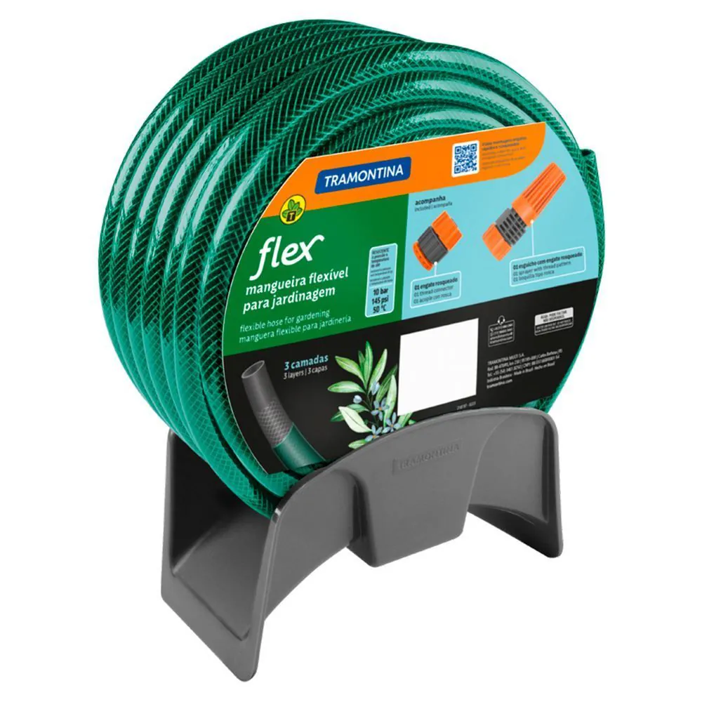 Mangueira 1/2" Flexível 25M com Suporte Tramontina - Verde