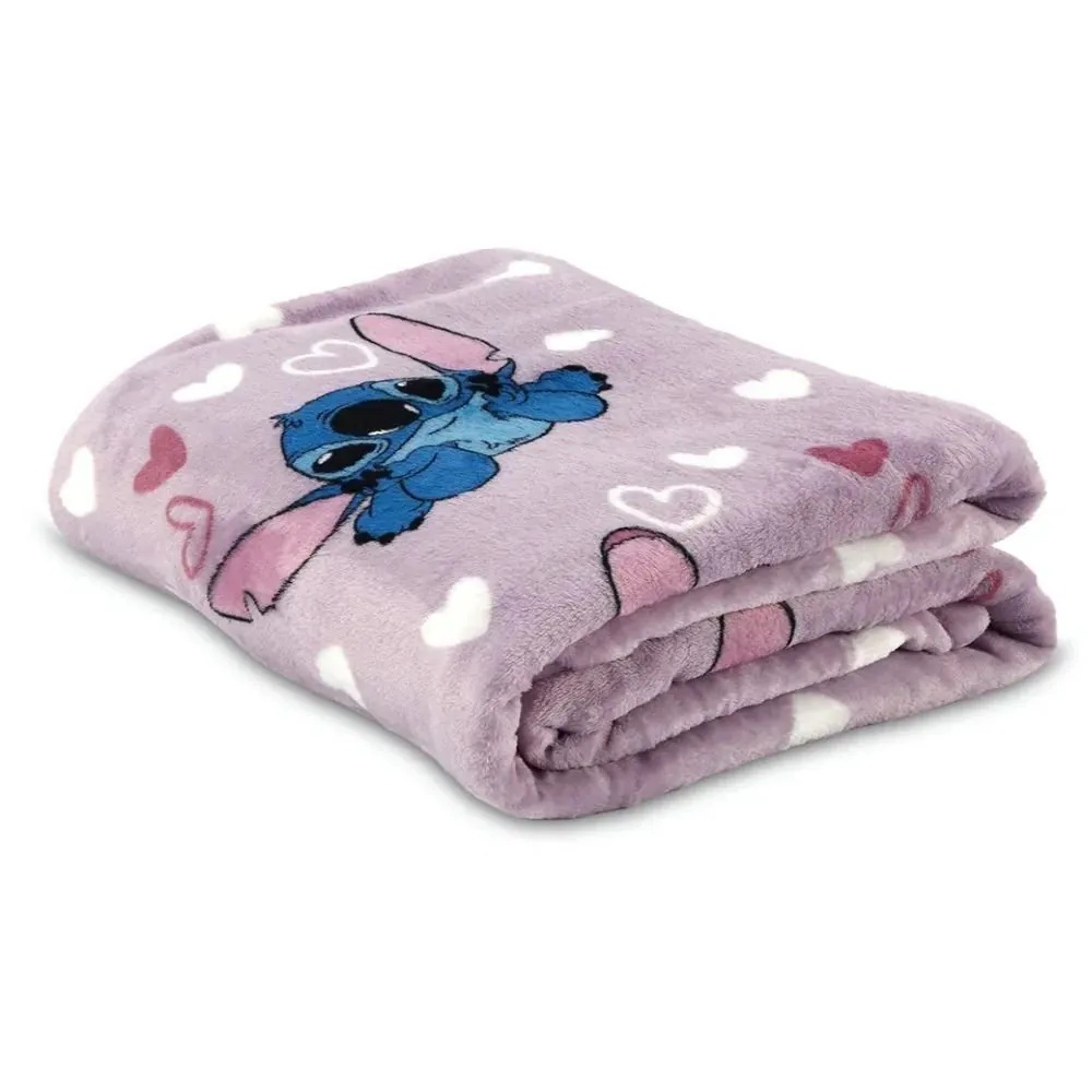 Manta Infantil Flannel 1,05M X 1,50M Disney - Stitch e Angel Coração