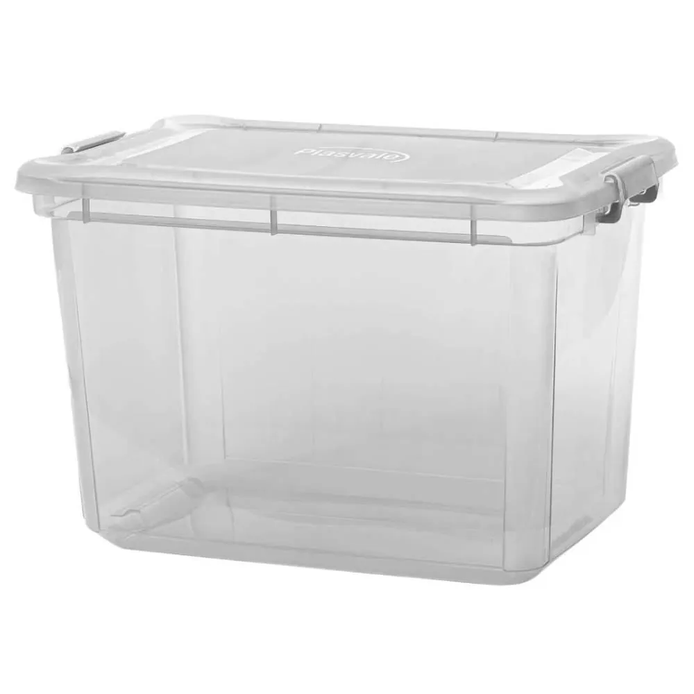 Organizador de Plástico com Tampa Plasvale 35 Litros - Cinza Claro