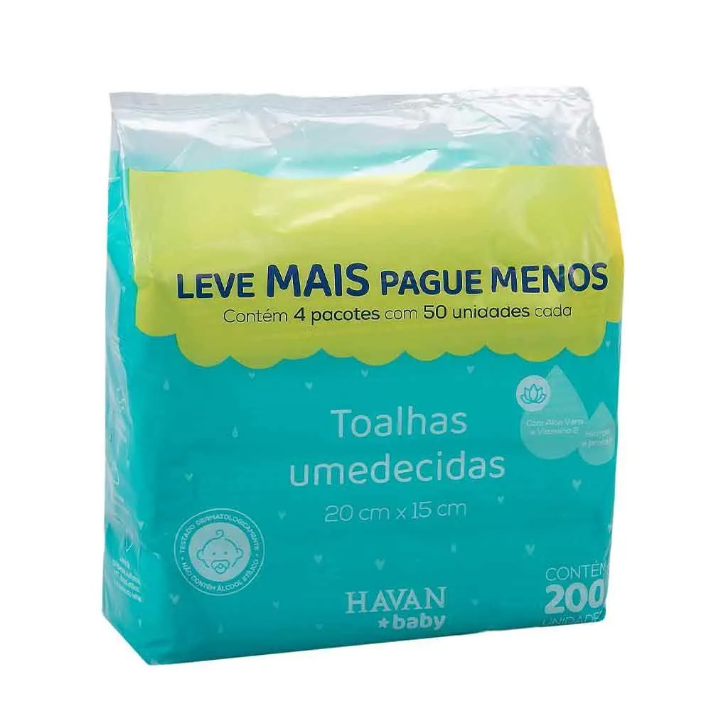 Pack Lenço Umedecido Baby Leve 4 Pague 3 - 200 unidades