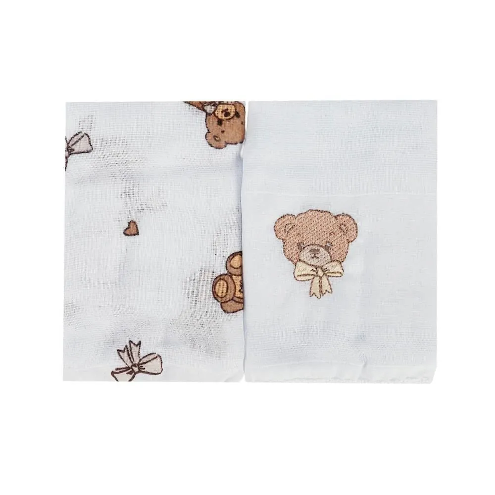 Kit Pano de Boca Bordado Baby 2 Peças - Urso Bege
