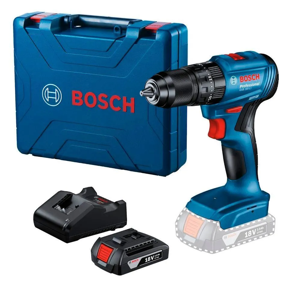 Parafusadeira e Furadeira Impacto Bosch Bateria 18V Gsb185-Li - Bivolt