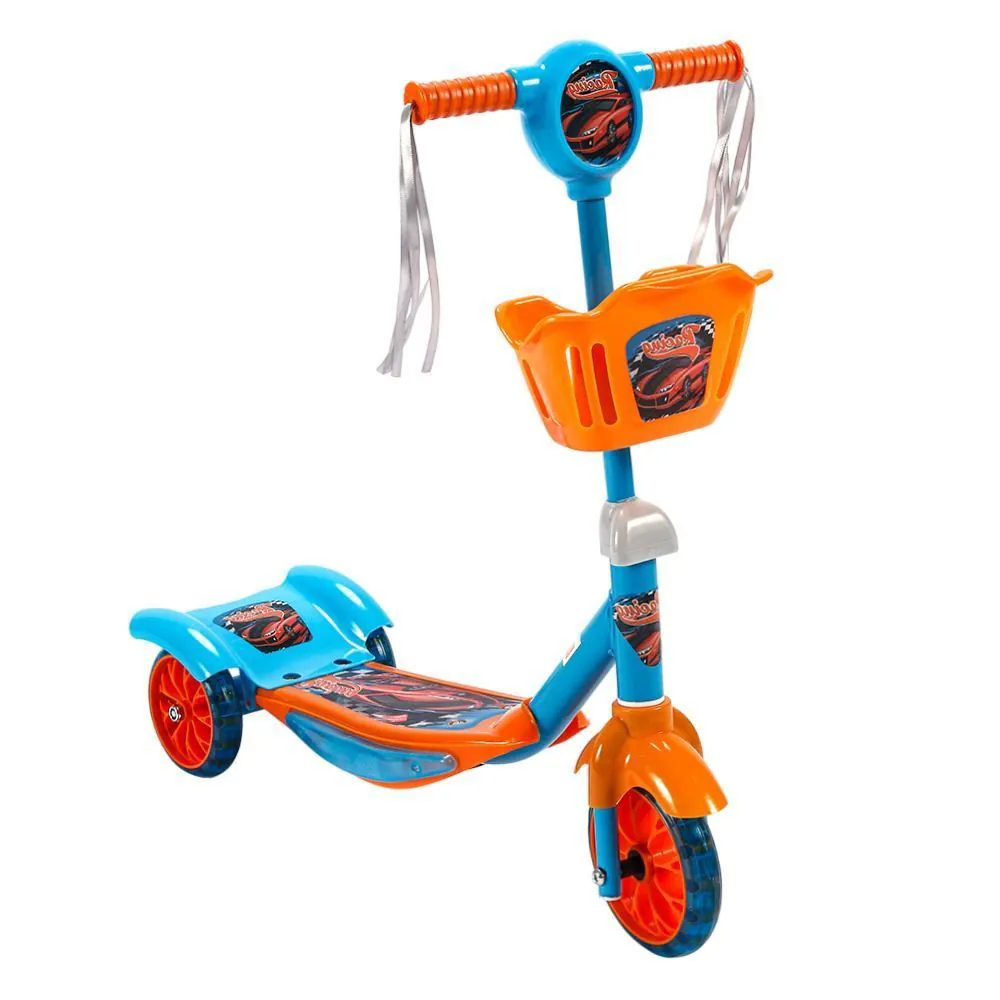 Patinete 3 Rodas com Cesto Som e Led Toys - Laranja