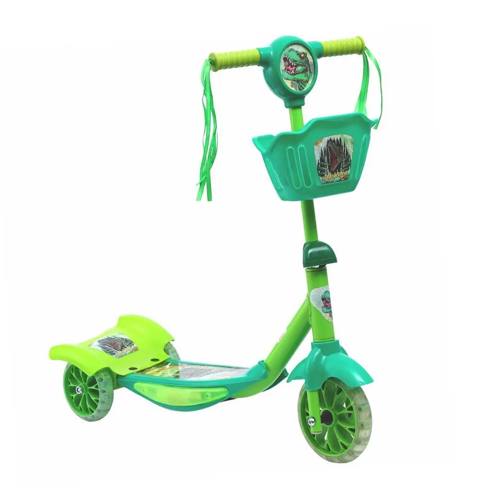 Patinete Infantil Dino 3 Rodas com Cesto Som e Led Toys - HBR0445