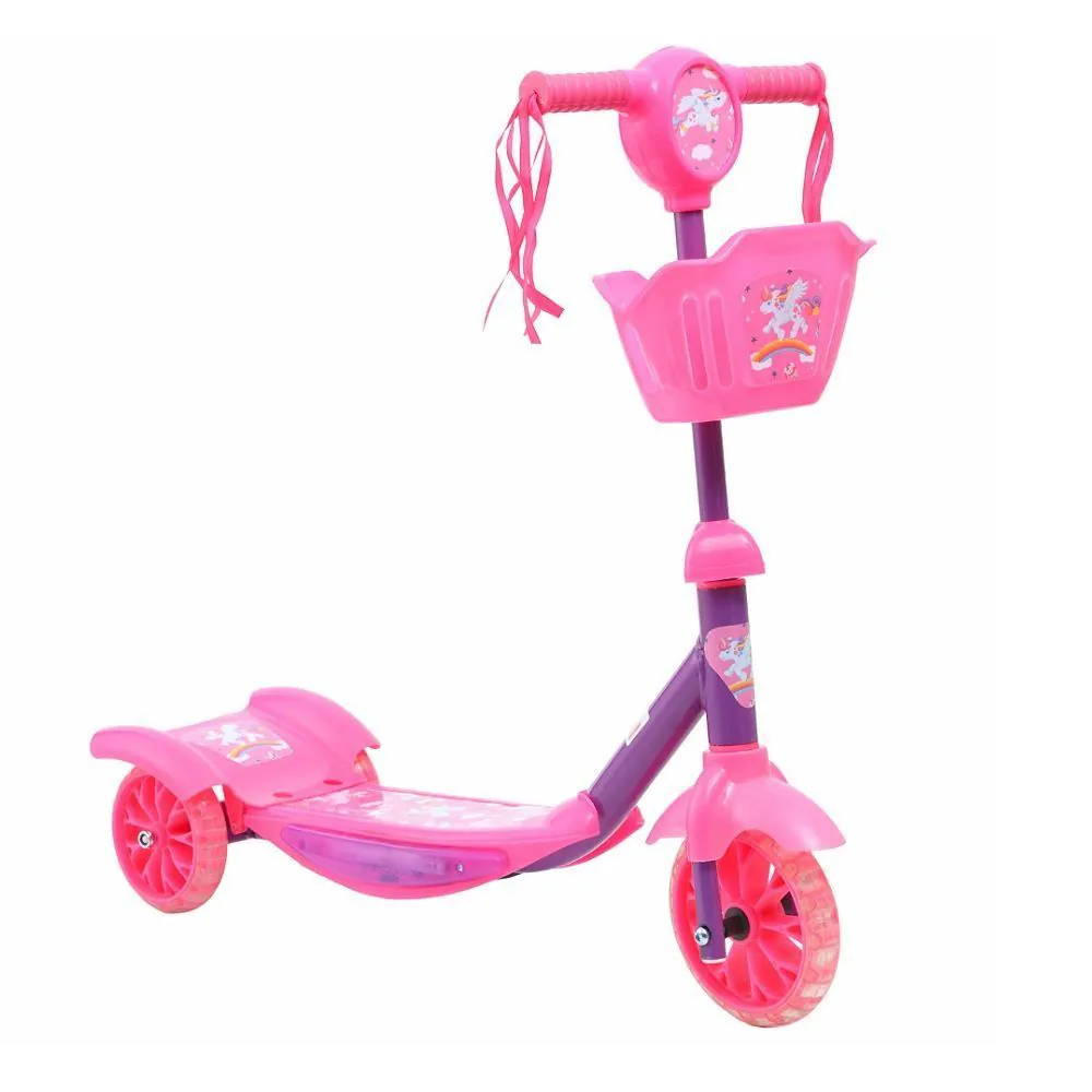 Patinete Infantil Rosa 3 Rodas com Cesto Som e Led Toys - HBR0444