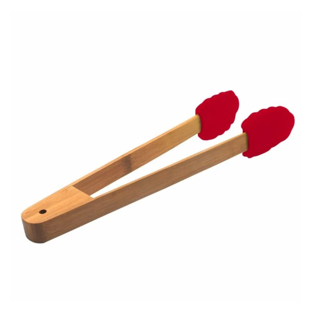Pegador de Silicone com Cabo de Bambu - Vermelho