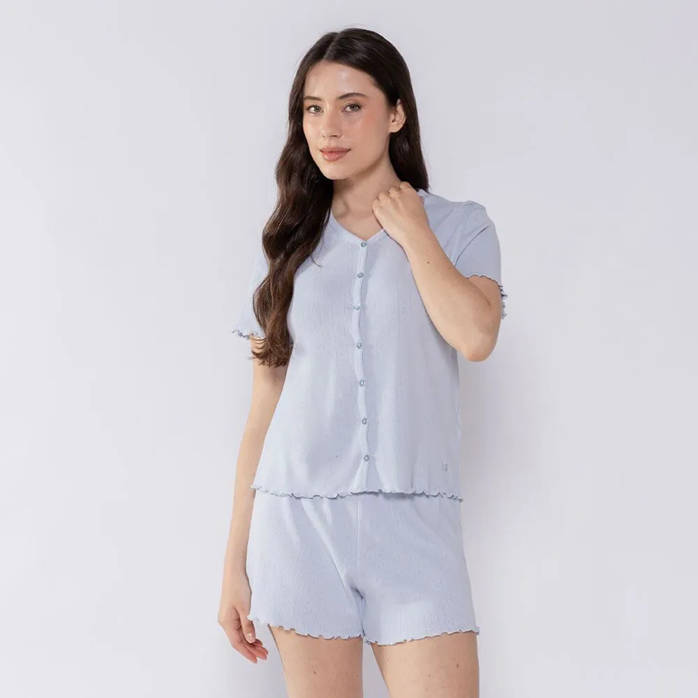Pijama Feminino Americano de Tricot Camila Moretti Azul