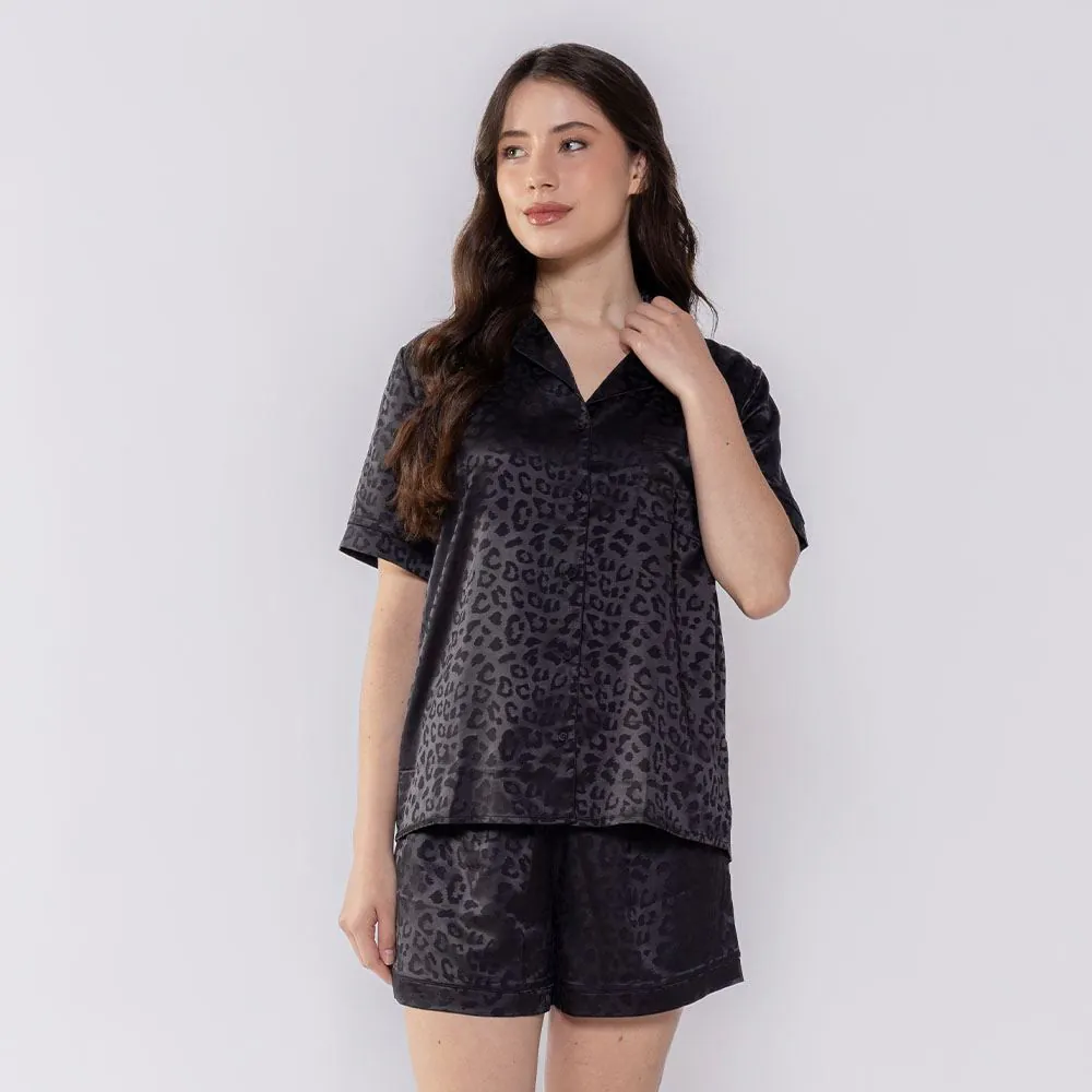 Pijama Feminino Americano Animal Print Camila Moretti Preto