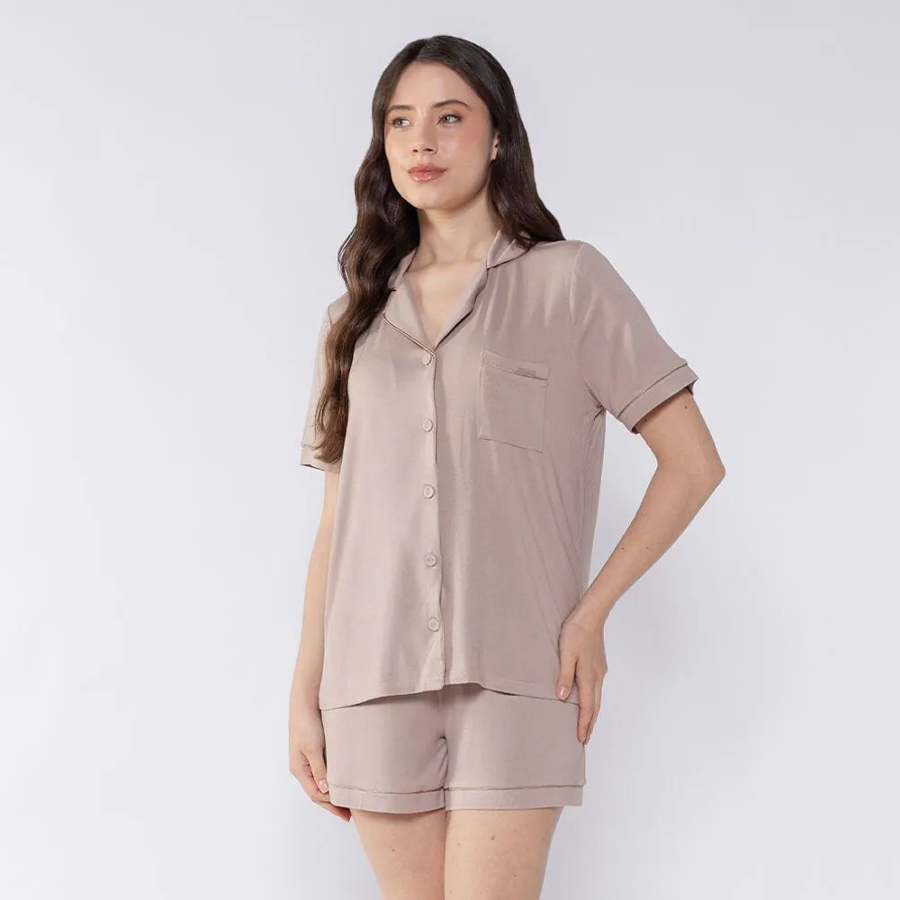 Pijama Feminino Americano de Viscose Camila Moretti Amendoa