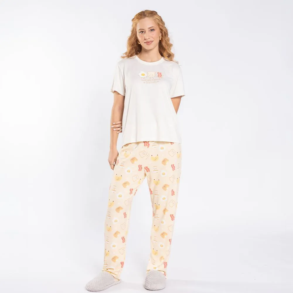 Pijama Feminino Calça e Manga Curta Camila Moretti Amarelo Claro