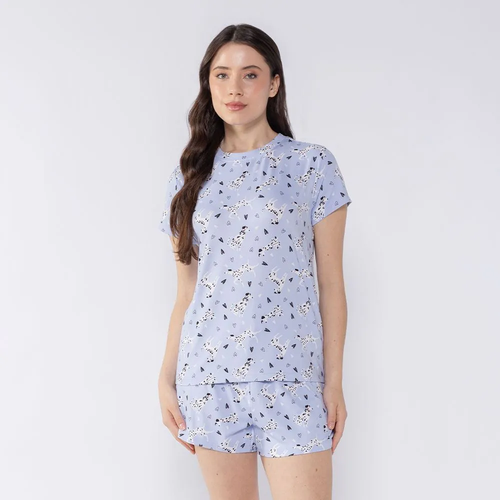 Pijama Feminino Curto Dálmata Camila Moretti Azul