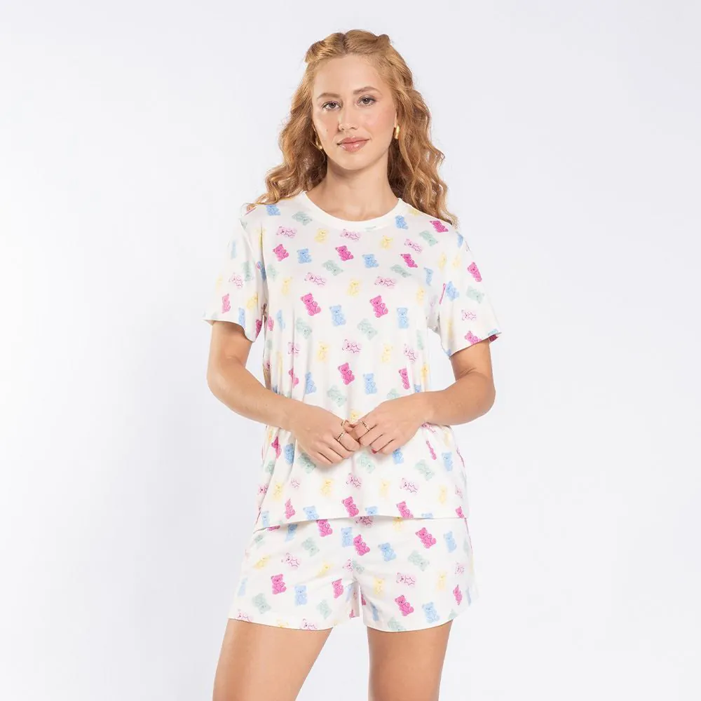 Pijama Feminino Curto Peletizado Camila Moretti Off White