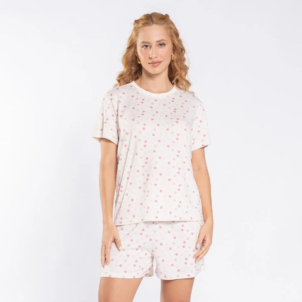 Pijama Feminino Curto Peletizado Camila Moretti Off White