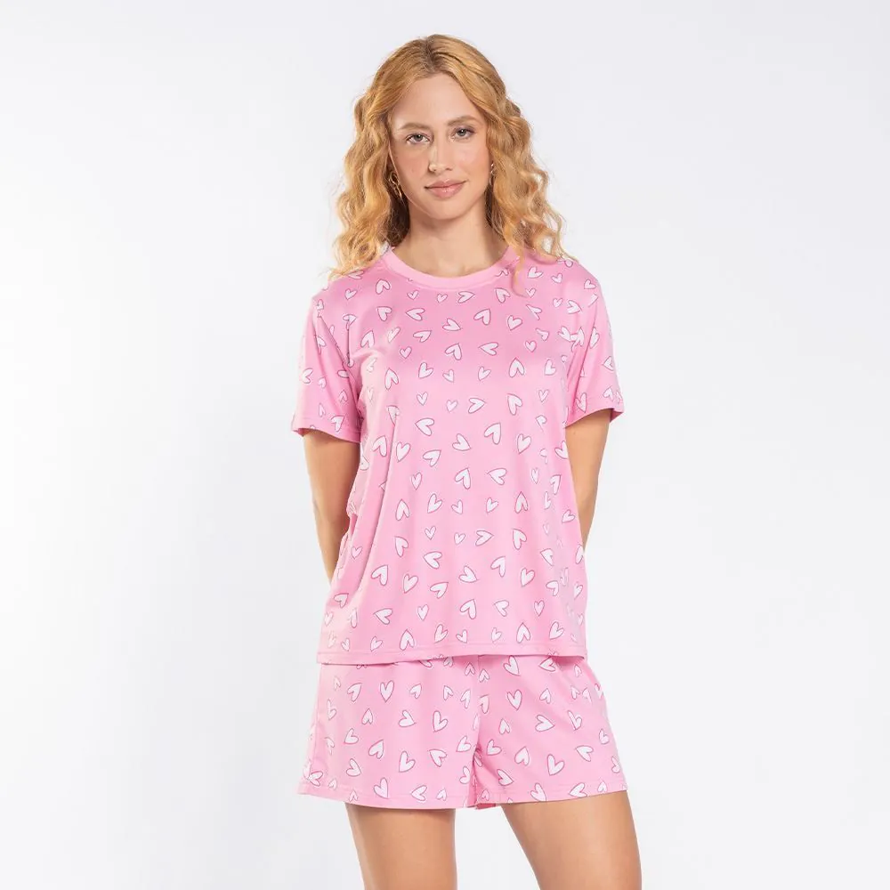 Pijama Feminino Curto Peletizado Camila Moretti Rosa Geranio