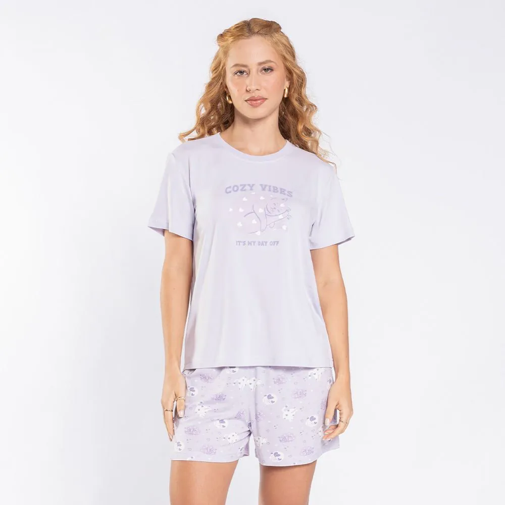 Pijama Feminino Curto Peletizado Camila Moretti Azul Camarada