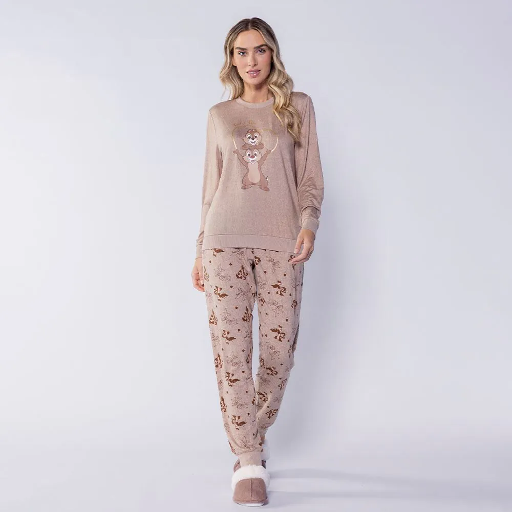 Pijama Feminino Longo Peletizado Disney Tico e Teco