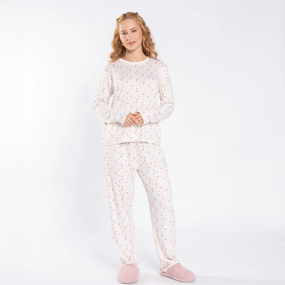 Pijama Feminino Longo Peletizado Camila Moretti Off White