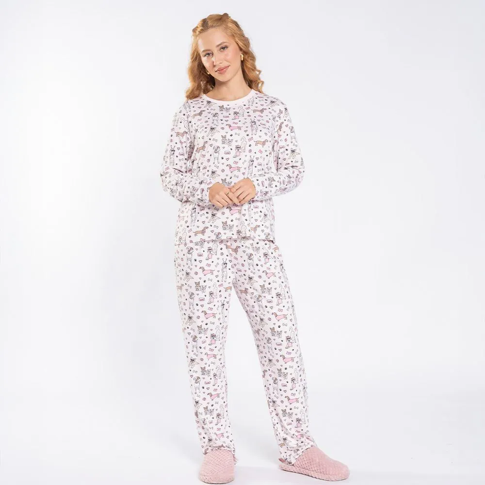 Pijama Feminino Longo Peletizado Camila Moretti Rosa Geranio