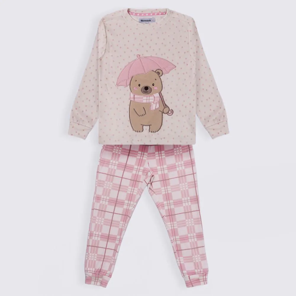 Pijama Infantil Menina 4 a 10 Anos Rainy Teddy Marmelada Bege
