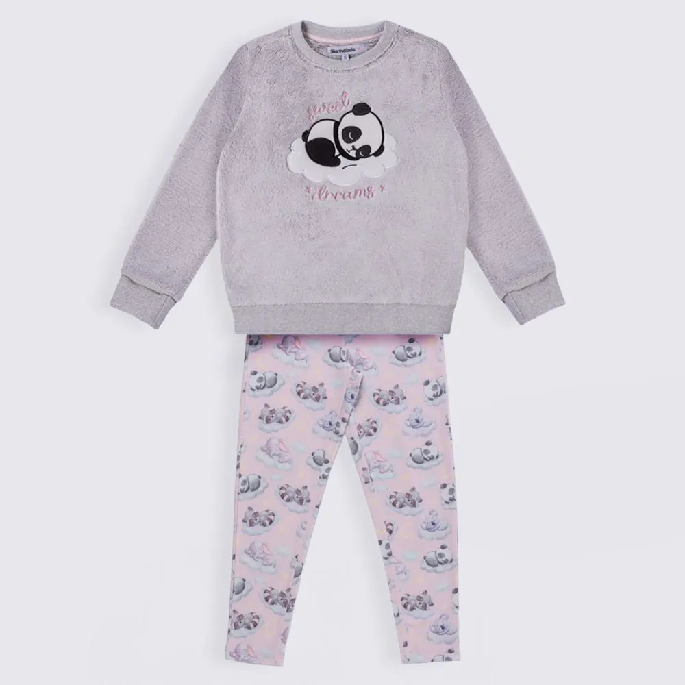 Pijama Infantil Menina 4 a 10 Anos Sleepy Panda Marmelada Cinza