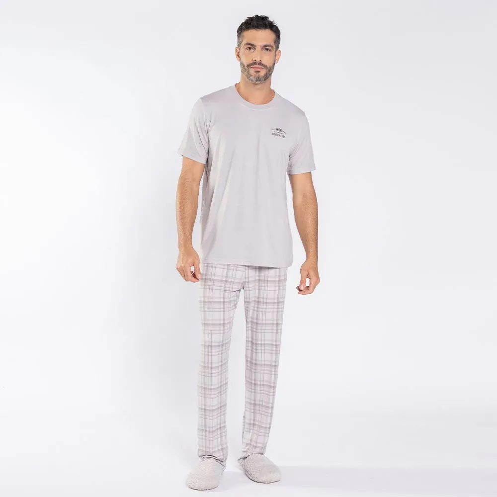 Pijama Masculino Calça e Manga Curta Marc Alain Cinza