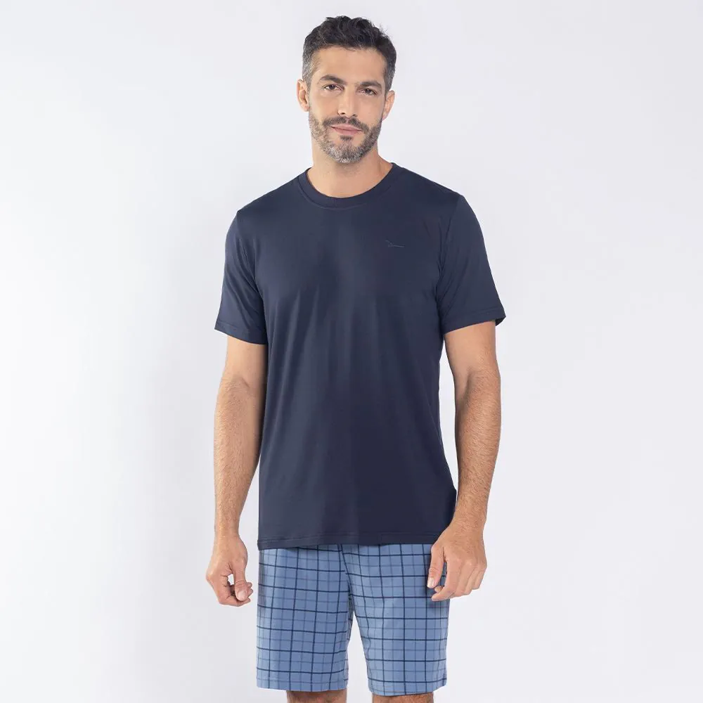 Pijama Masculino Curto Peletizado Marc Alain Azul