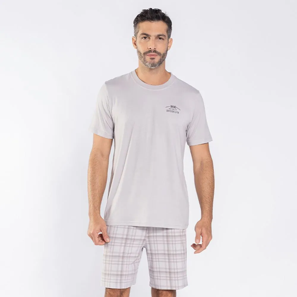 Pijama Masculino Curto Peletizado Marc Alain Cinza