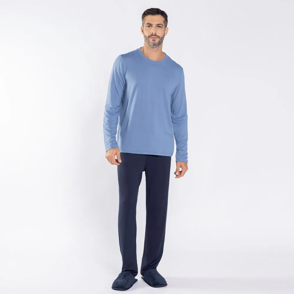 Pijama Masculino Longo Peletizado Marc Alain Azul