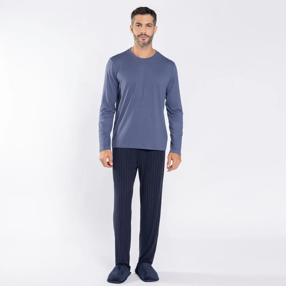 Pijama Masculino Longo Peletizado Marc Alain Azul