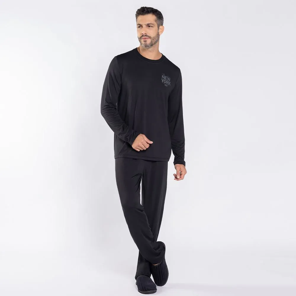 Pijama Masculino Longo Peletizado Marc Alain Preto