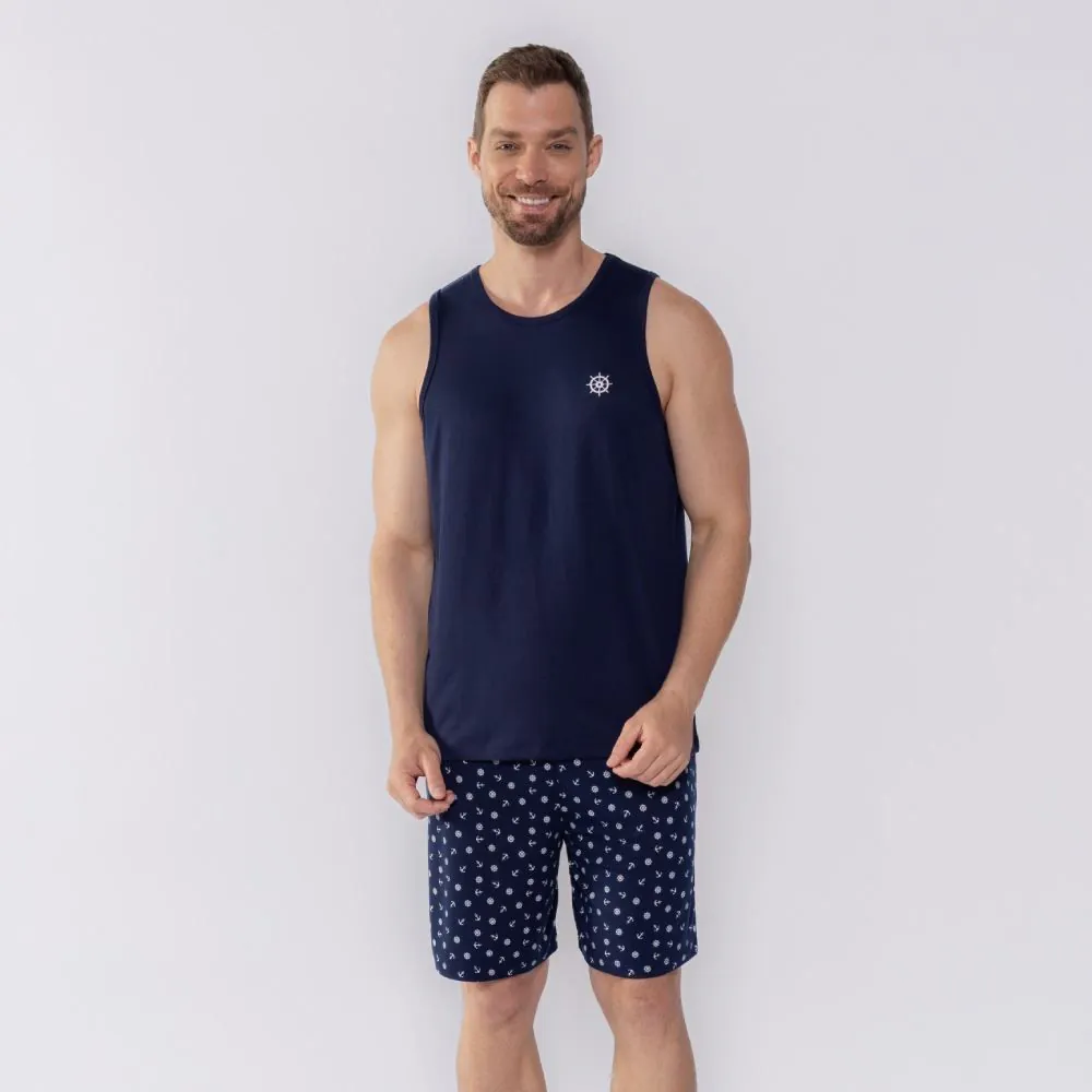 Pijama Masculino Regata Âncora Marc Alain Azul
