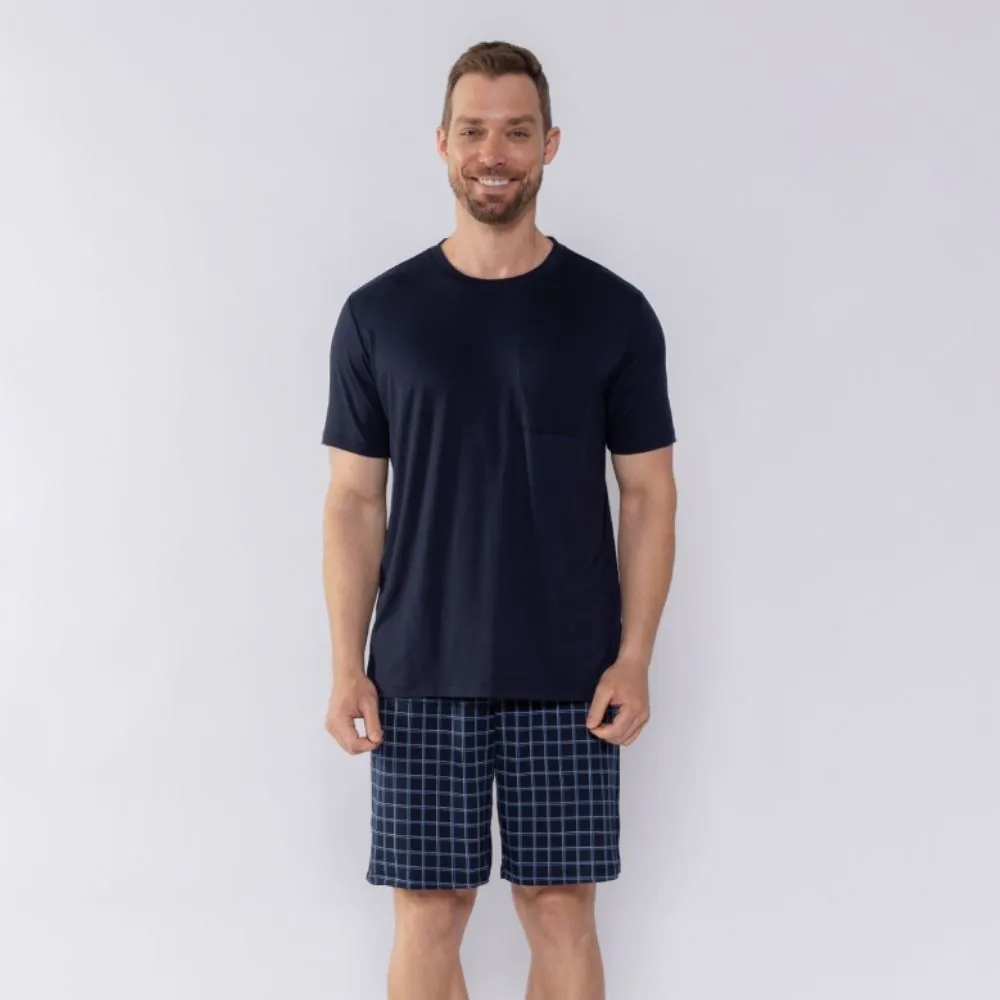 Pijama Masculino Xadrez com Bolso Marc Alain Azul