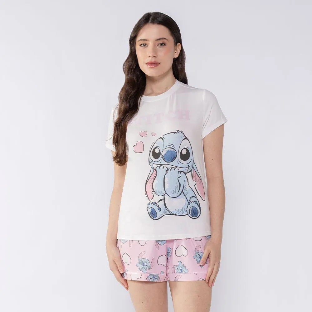 Pijama Stitch Feminino Curto Disney Branco