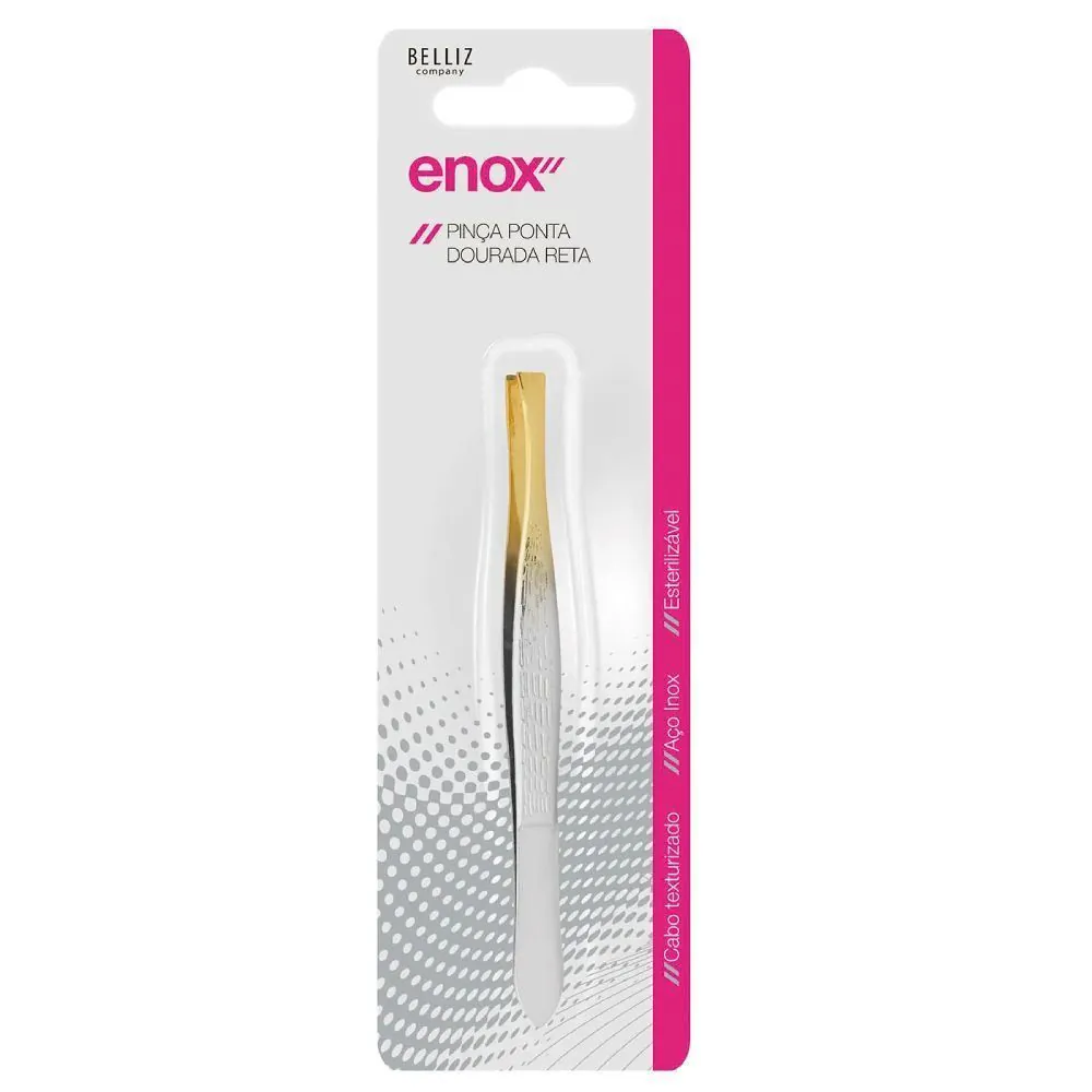 Pinça Reta com Ponta Dourada Enox Belliz - Aço Inoxidável