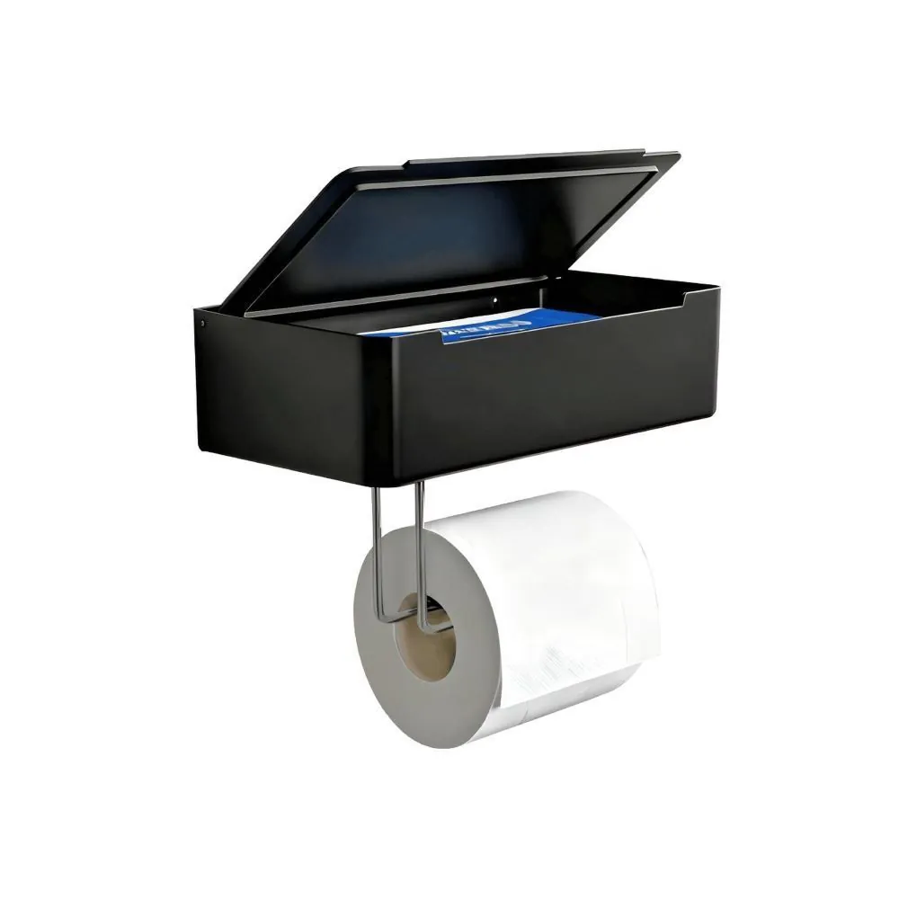Suporte de Papel Higiênico com Porta Lenços Umedecidos 25Cm Niquelart - Preto