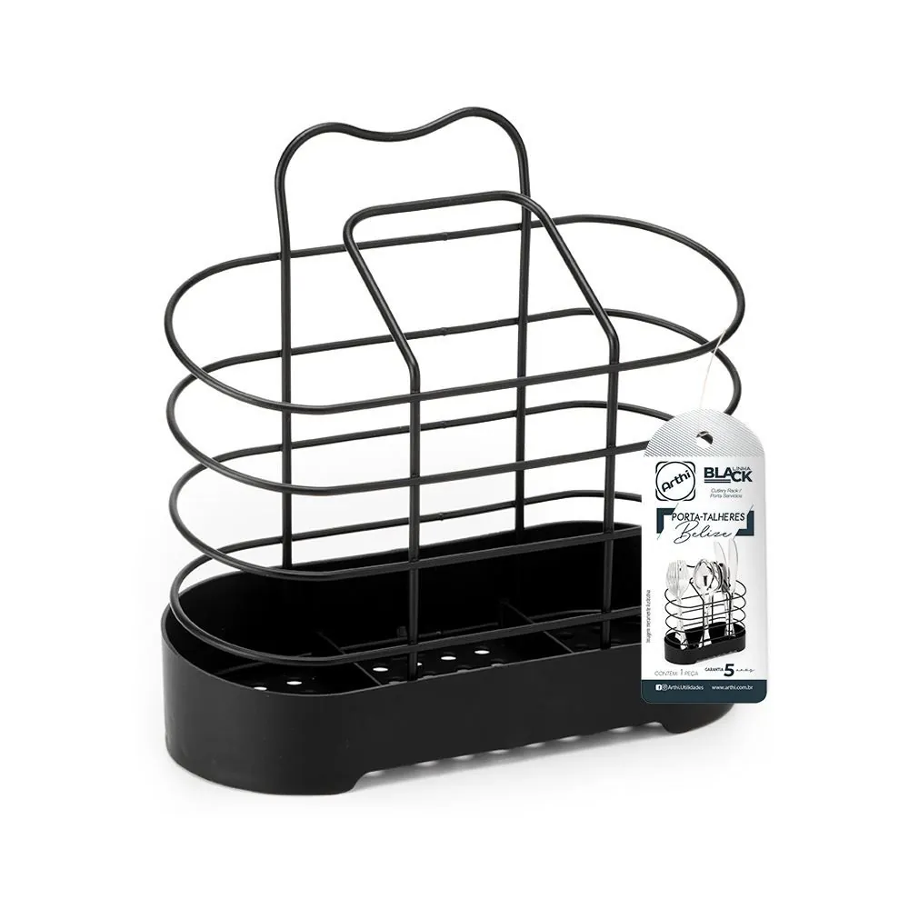 Porta Talheres Belize Black Life Arthi - Aço Inox