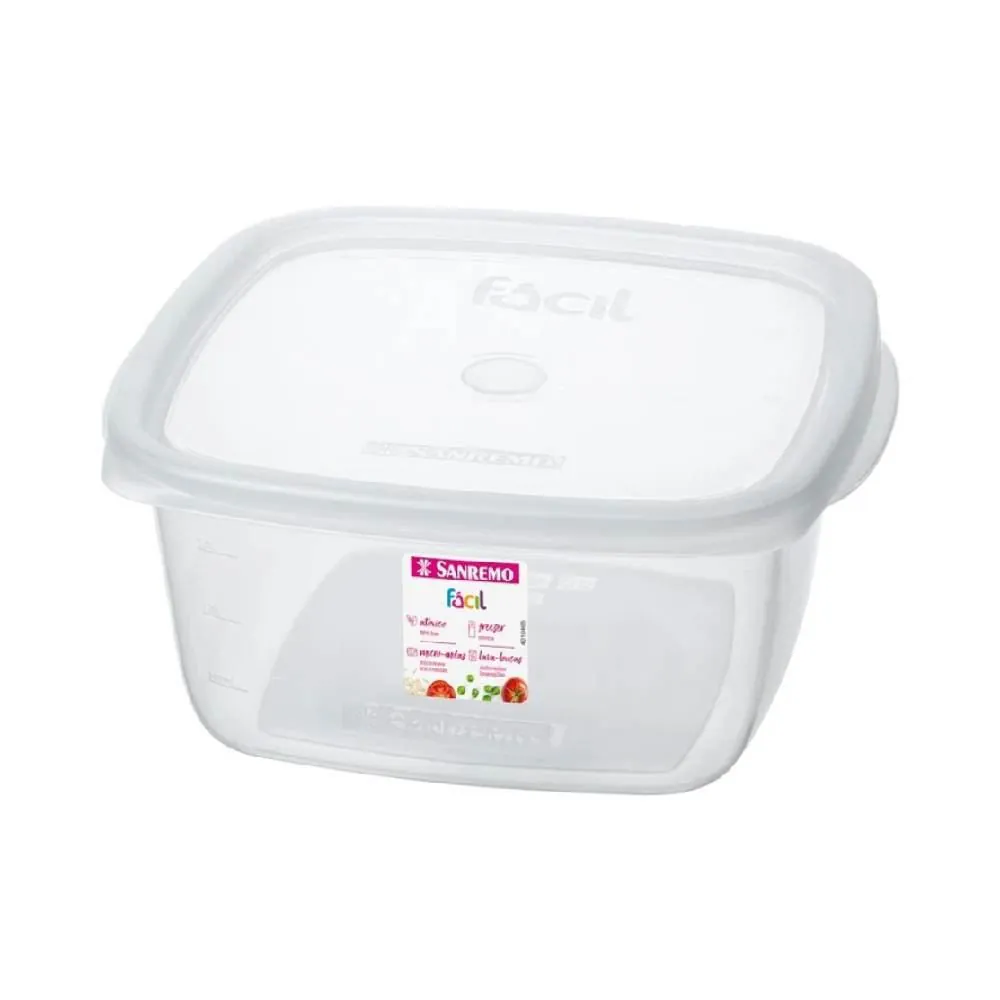 Pote de Plástico Quadrado Fácil Sanremo 1,9L - Transparente