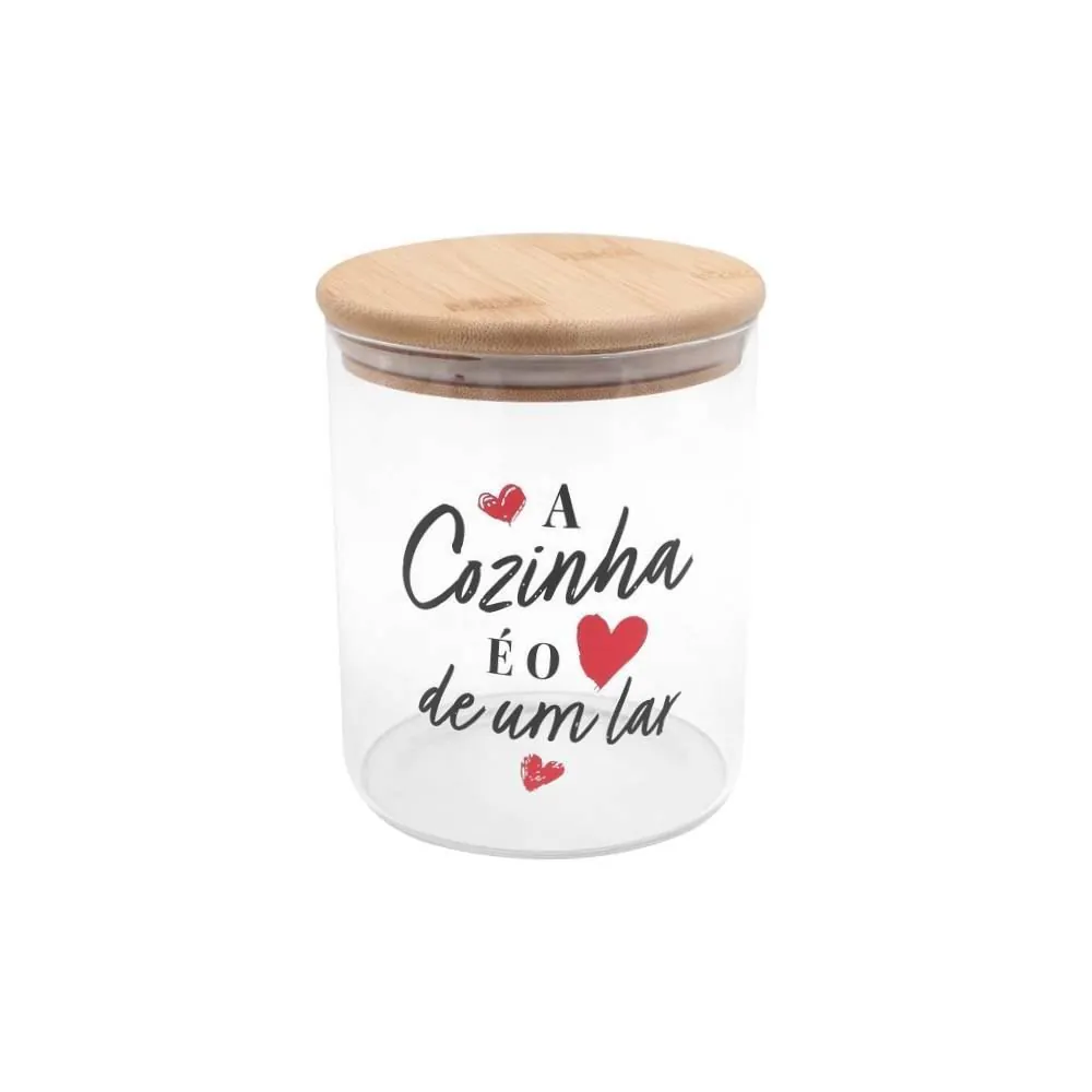 Pote de Vidro Estampado com Tampa em Bambu 950Ml
