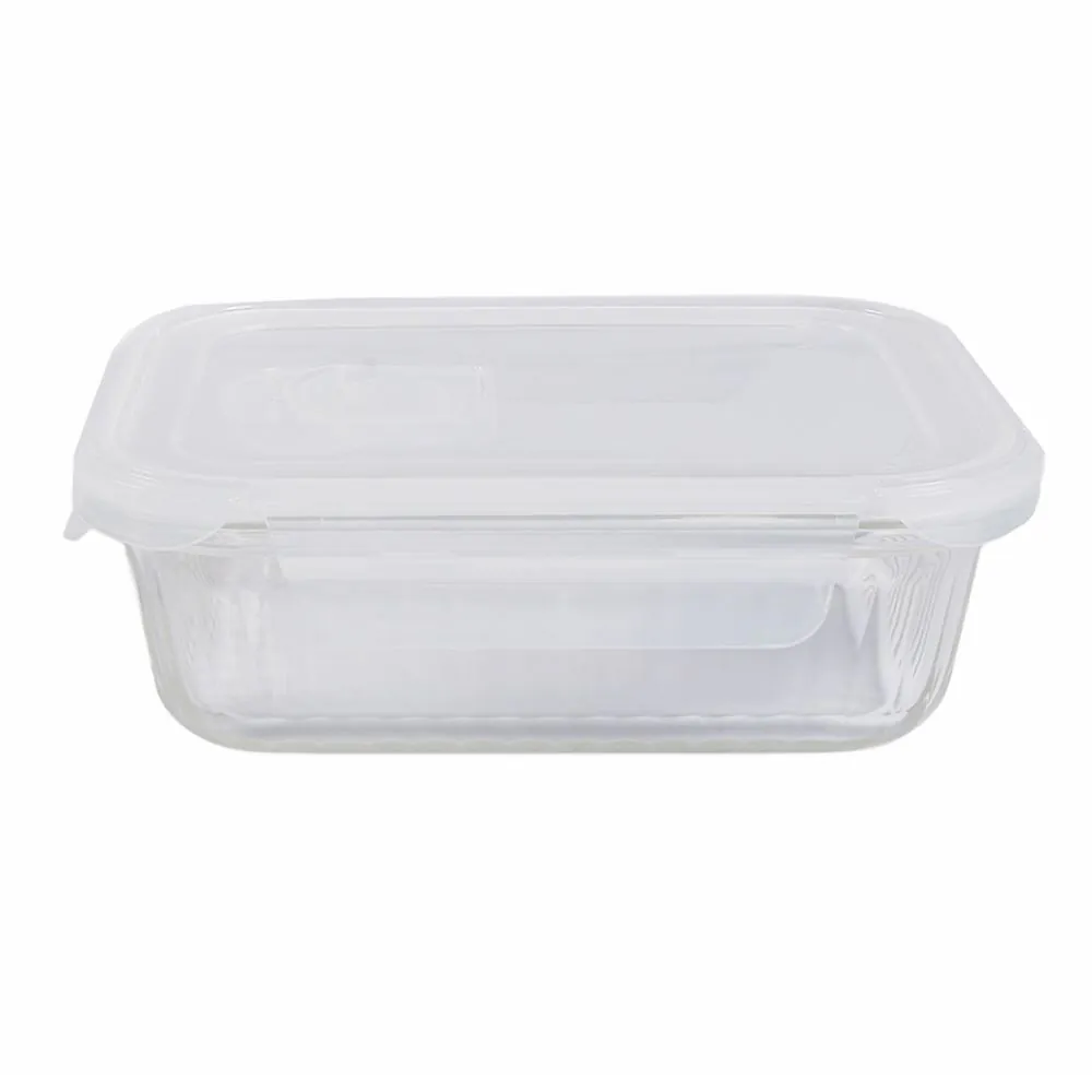 Pote de Vidro Hermético Retangular Canelado 640Ml - Transparente