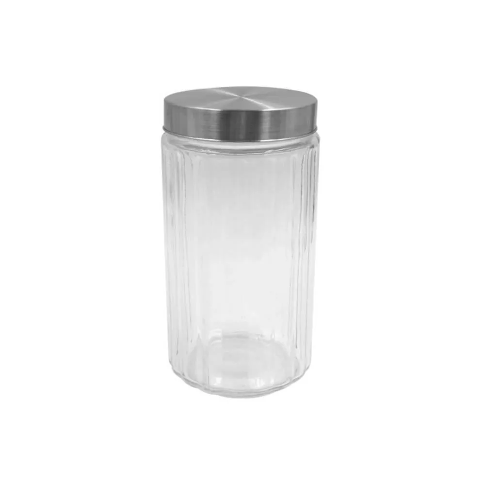 Pote de Vidro Listras Relevo com Tampa Inox 1,7 Litros