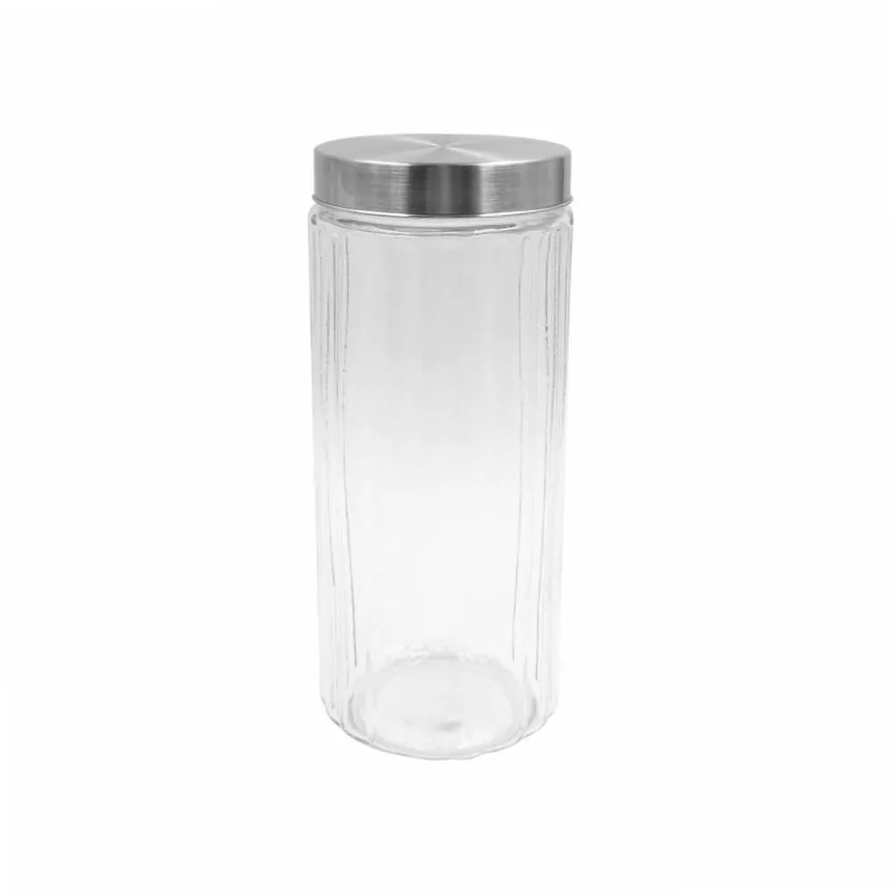 Pote de Vidro Listras Relevo com Tampa Inox 2,2 Litros