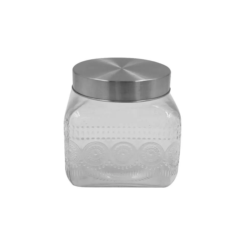 Pote de Vidro Quadrado com Tampa Inox 1,9 Litros